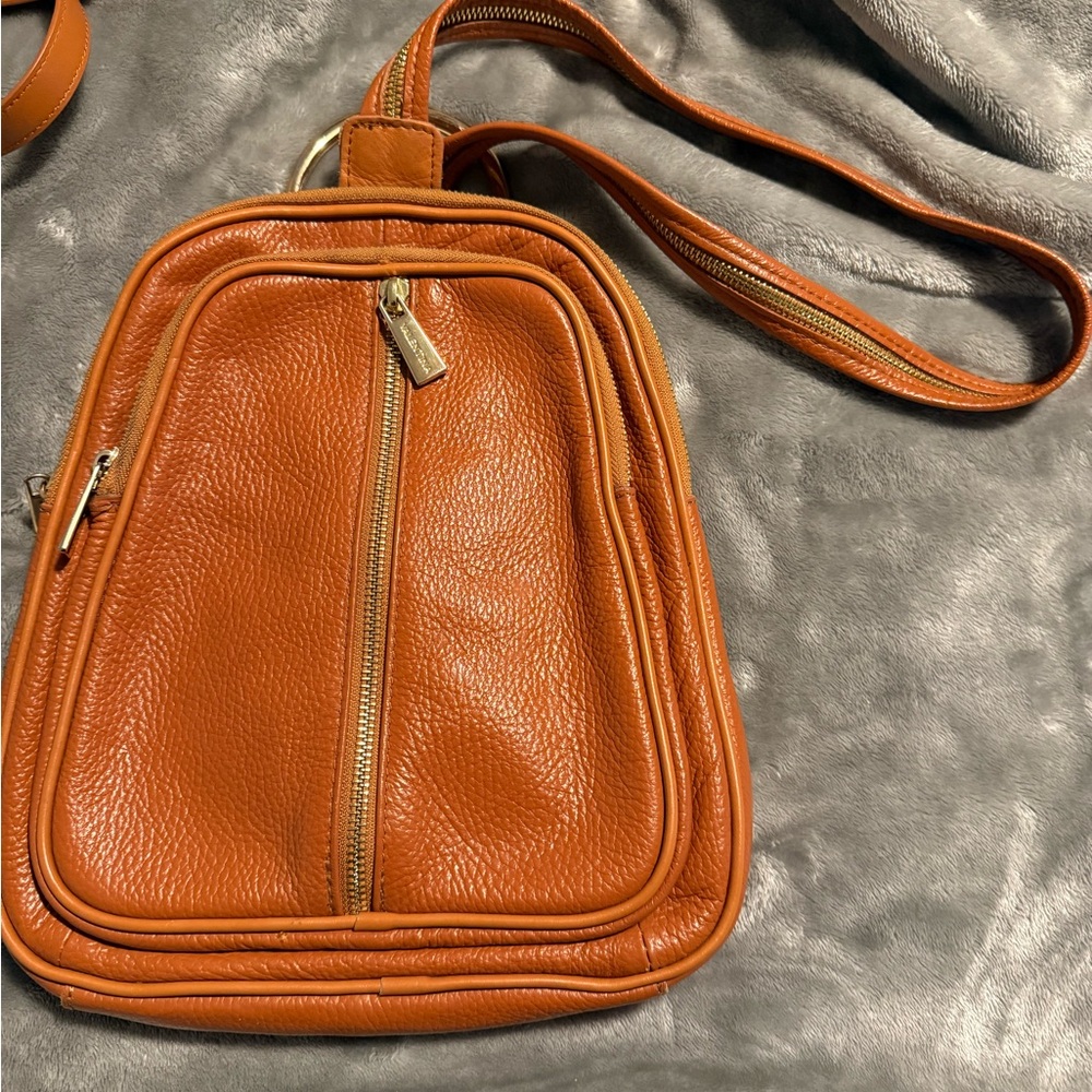 Orange Leather Crossbody Bag